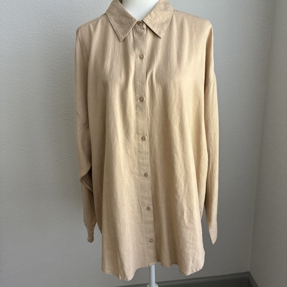 Express Boyfriend Portofino Linen Blend Long Sleeve Shirt Womens XL Oversized